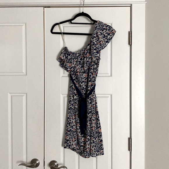 White, blue, orange one shoulder dress - Picture 1 of 5